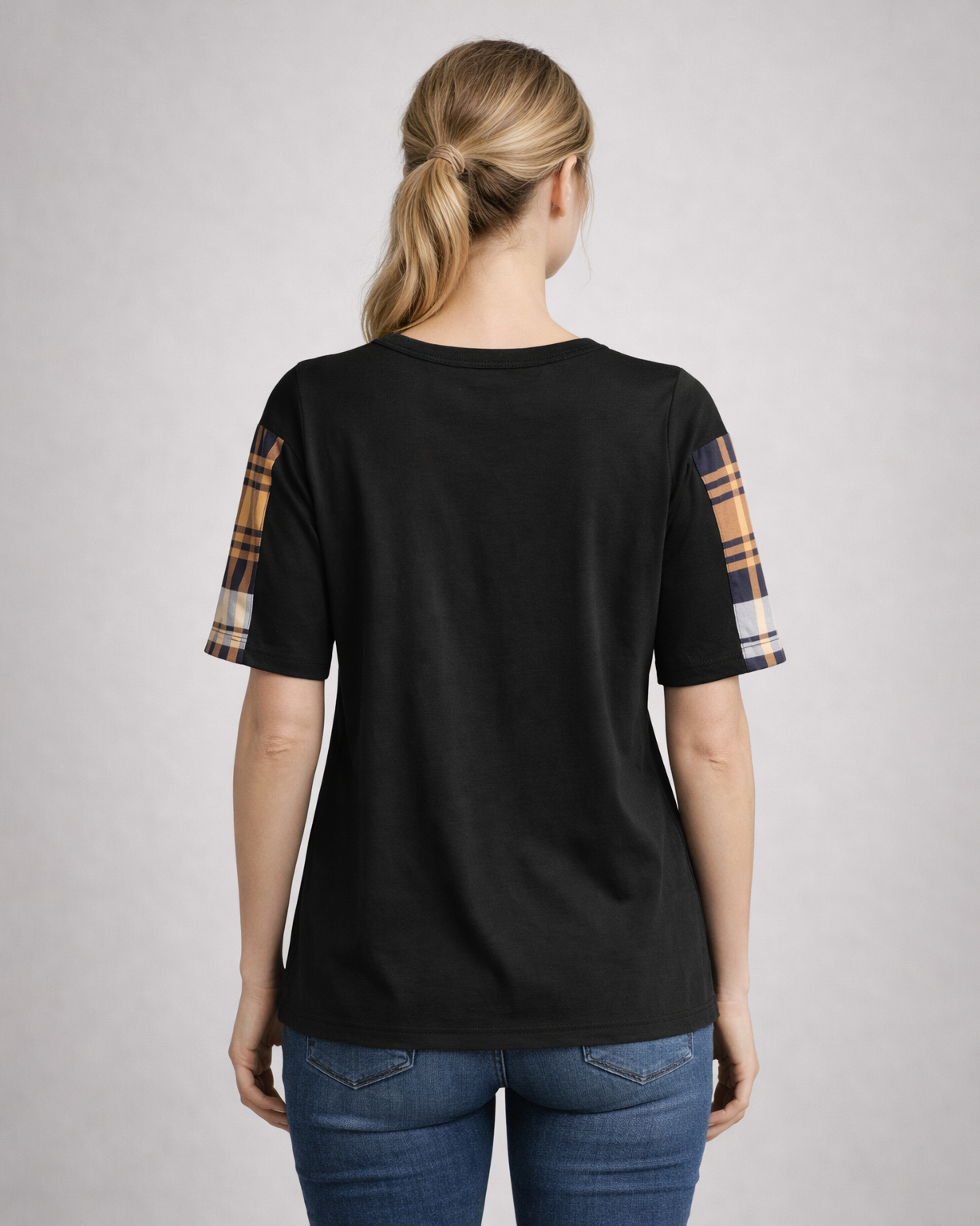 Women’s Black V-Neck Criss-Cross T-Shirt
