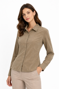 Women’s Tailored Long-Sleeve Button-Down Shirt – Olive Khaki