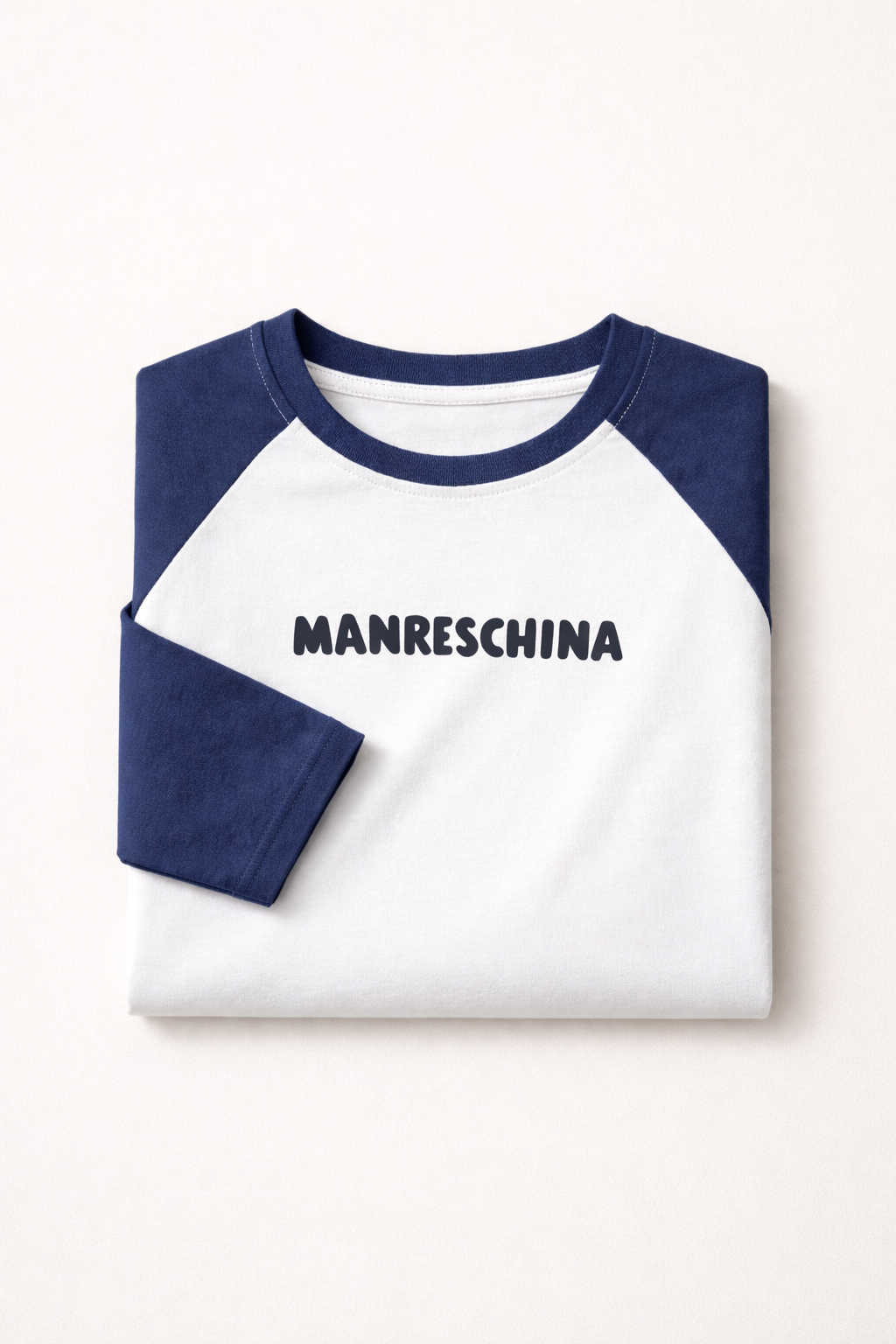 Men’s White & Navy Blue Raglan Full Sleeve Text Print T-Shirt