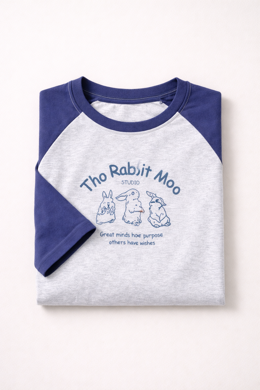 Rabbit Moo Graphic Raglan T-Shirt – Long Sleeve Casual Tee