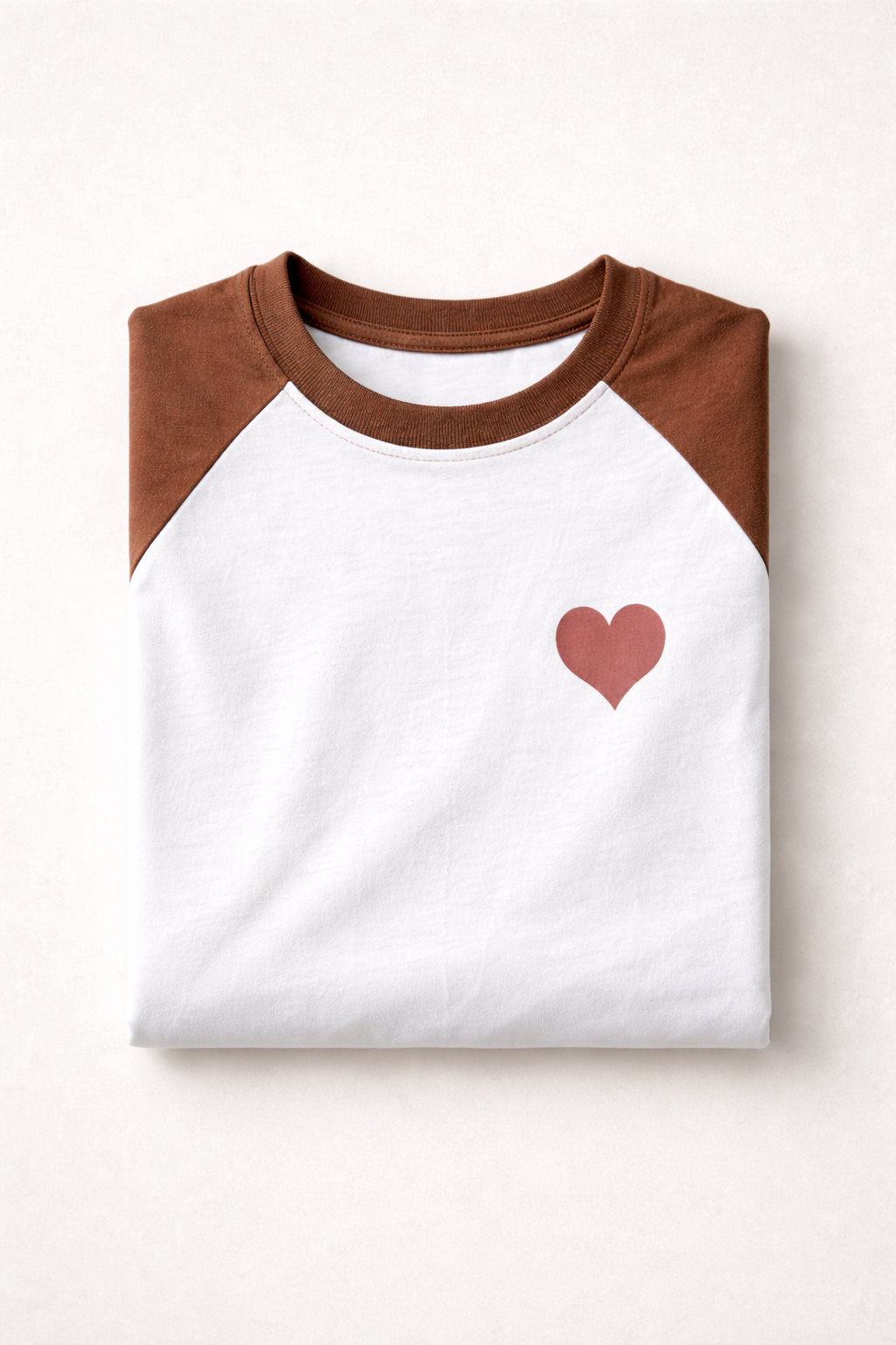 MEN’S WHITE & BROWN RAGLAN FULL SLEEVE HEART PRINT T-SHIRT