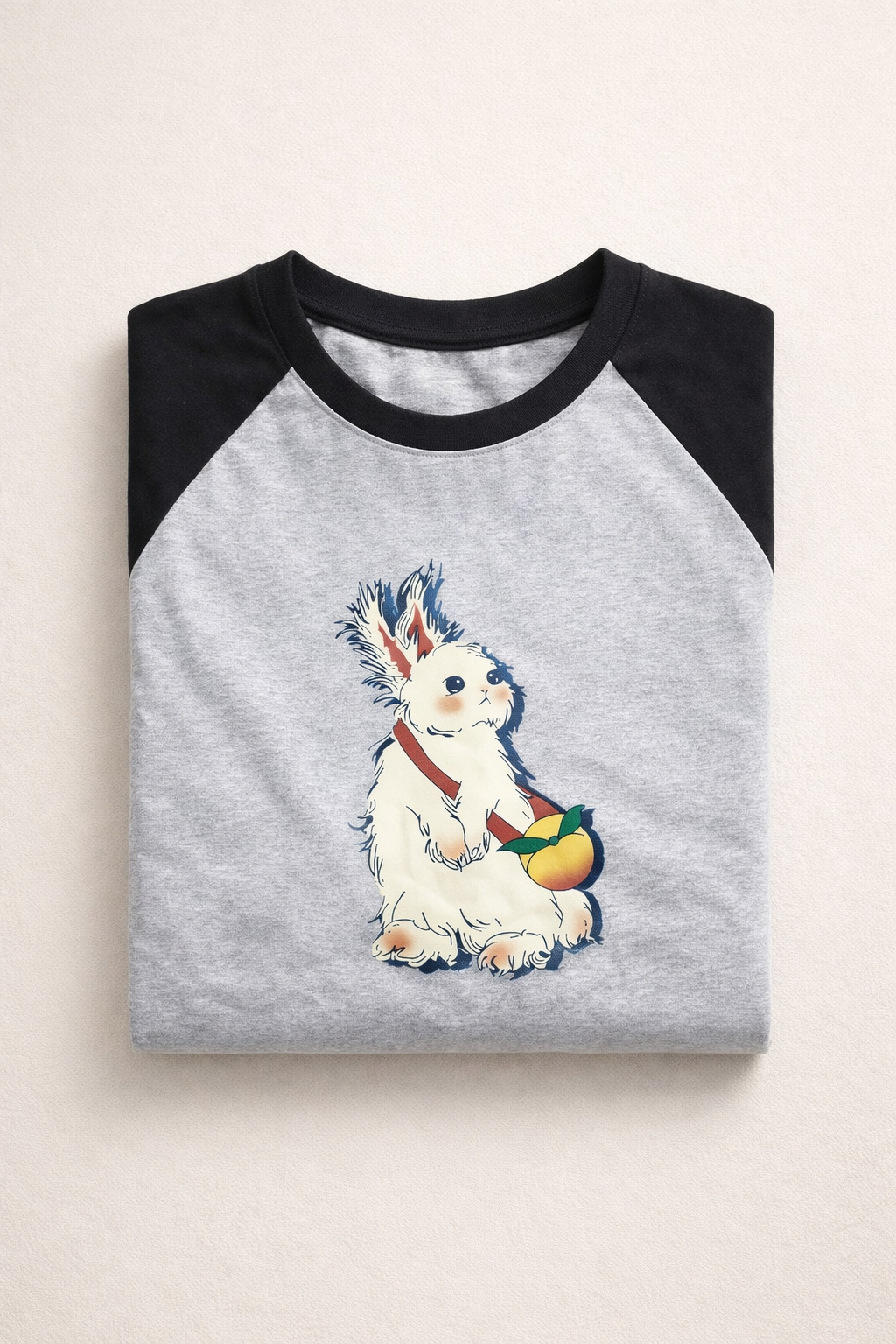 Men’s Grey & Black Raglan Half Sleeve Bunny Graphic T-Shirt