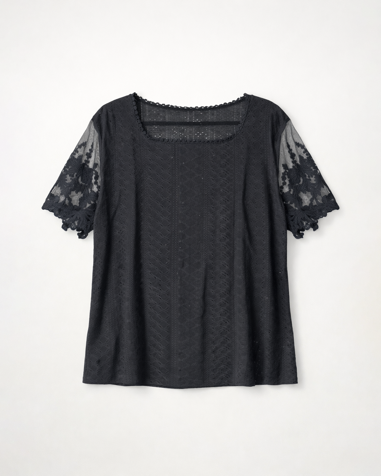 Women’s Black Lace Sleeve Textured Top