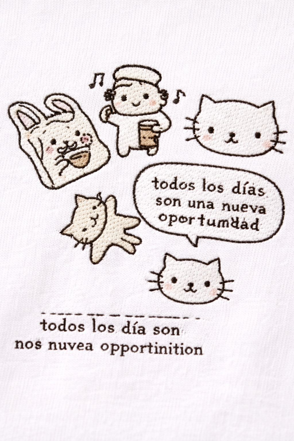 Cat Doodle Raglan Tee– White & Brown