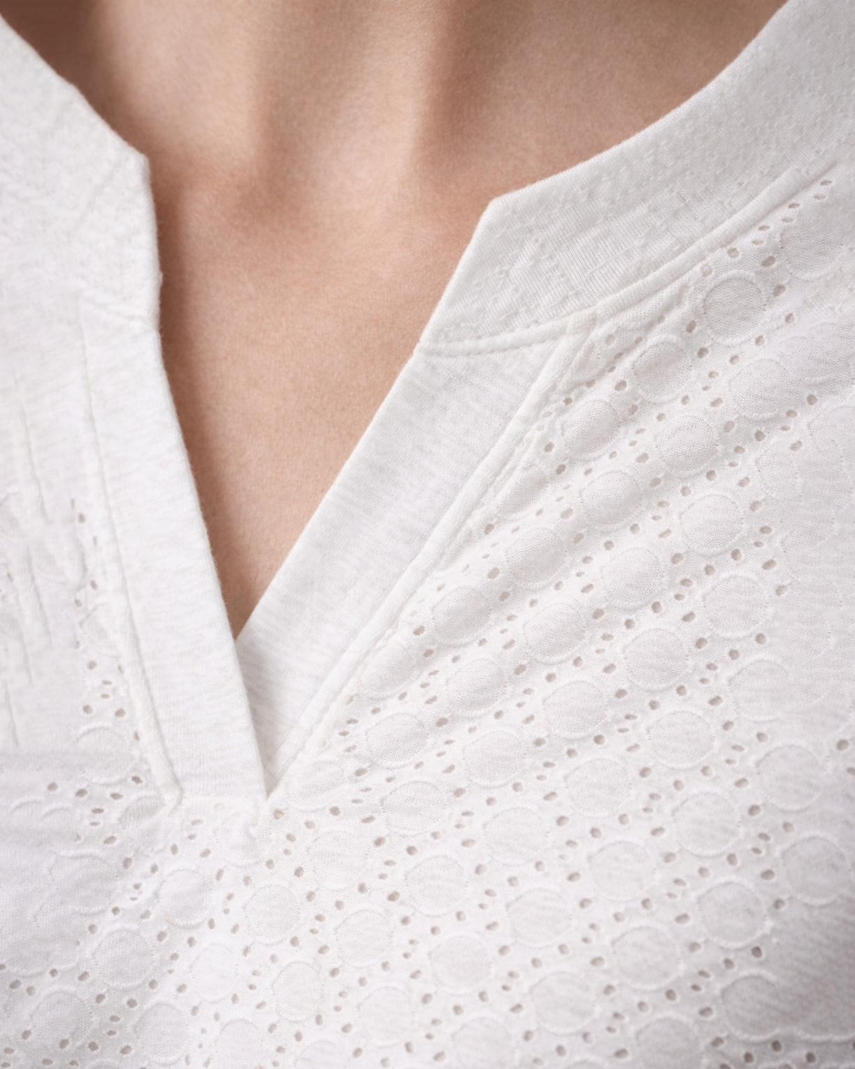 Women’s White Eyelet V-Neck Short Sleeve Top