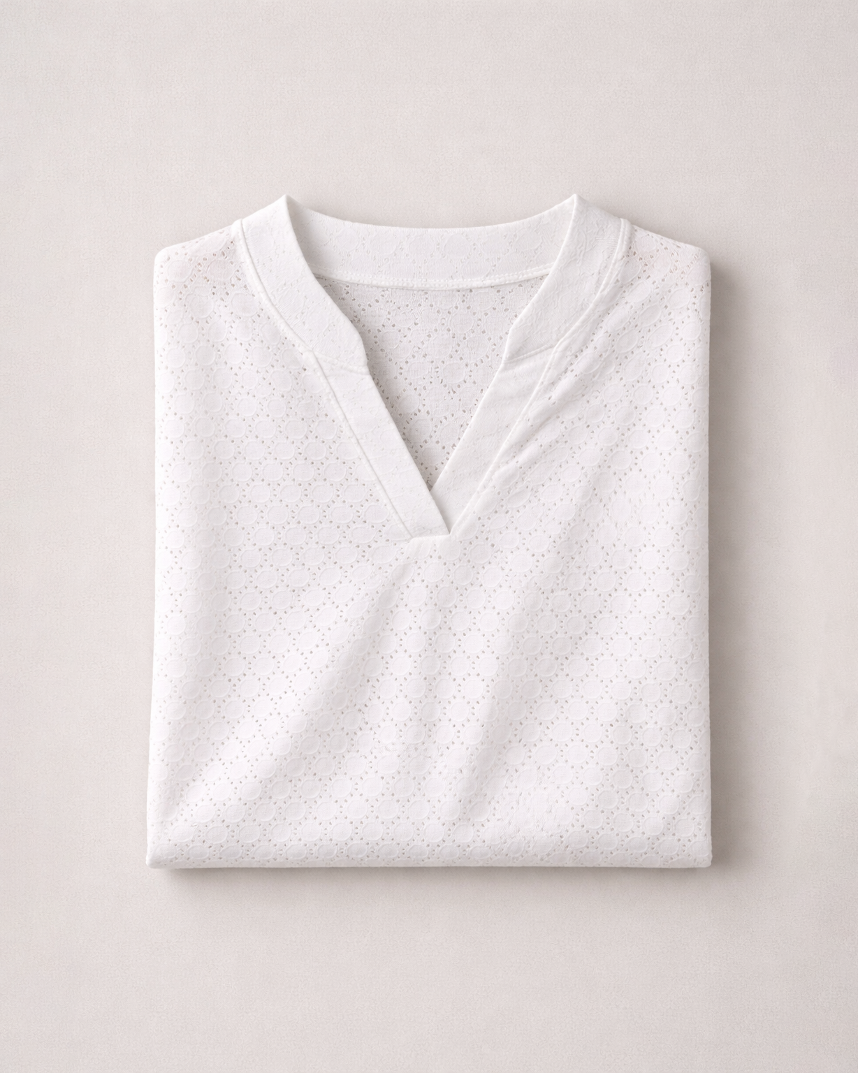 Women’s White Eyelet V-Neck Short Sleeve Top