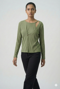 Ribbed Cut-Out Wrap Detail Top - Sage Green