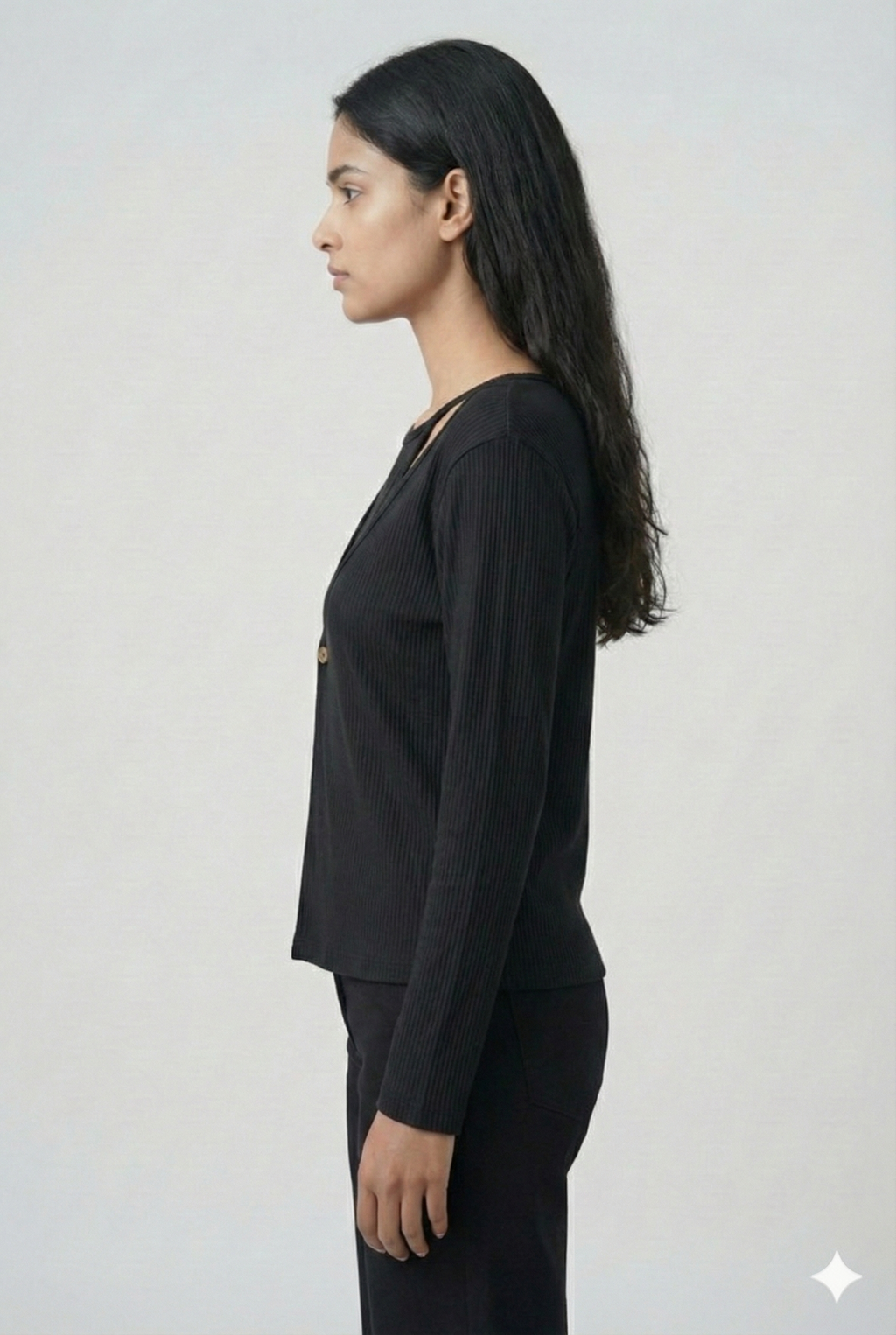 Ribbed Cut-Out Wrap Detail Top - Black