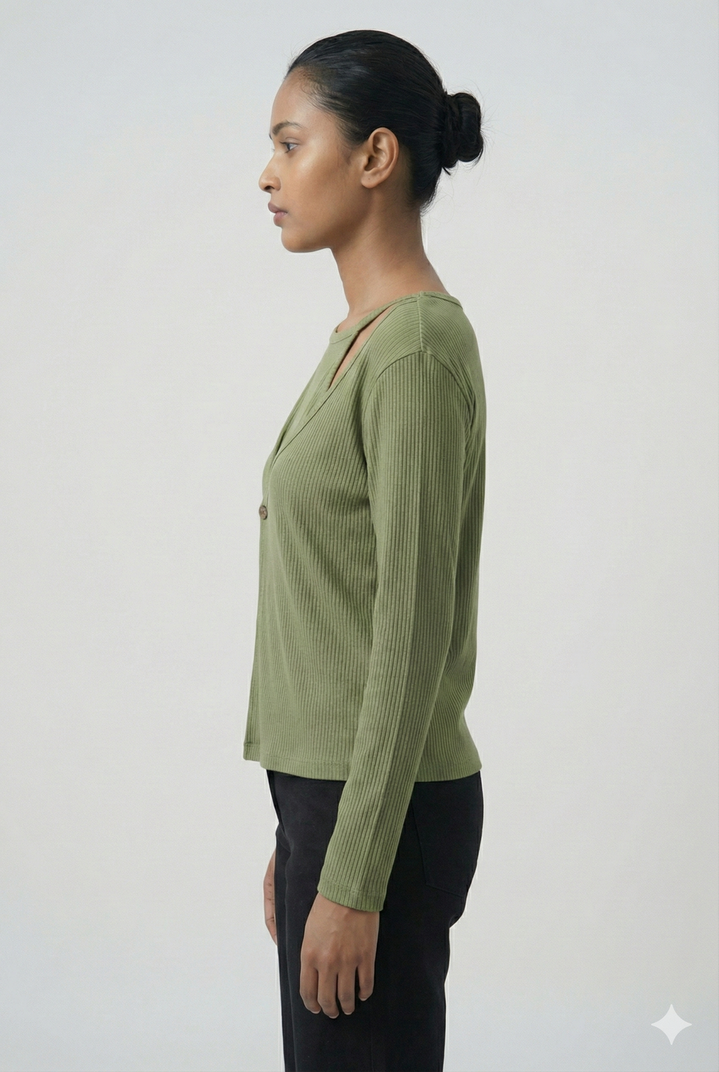 Ribbed Cut-Out Wrap Detail Top - Sage Green