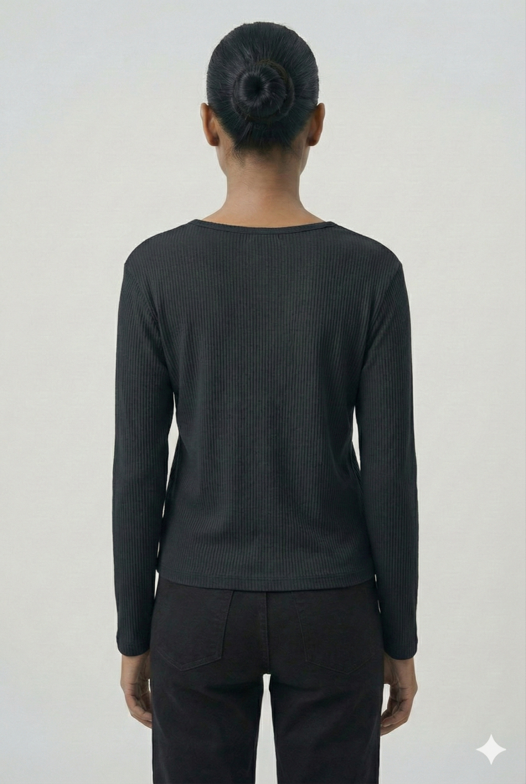 Ribbed Cut-Out Wrap Detail Top - Black