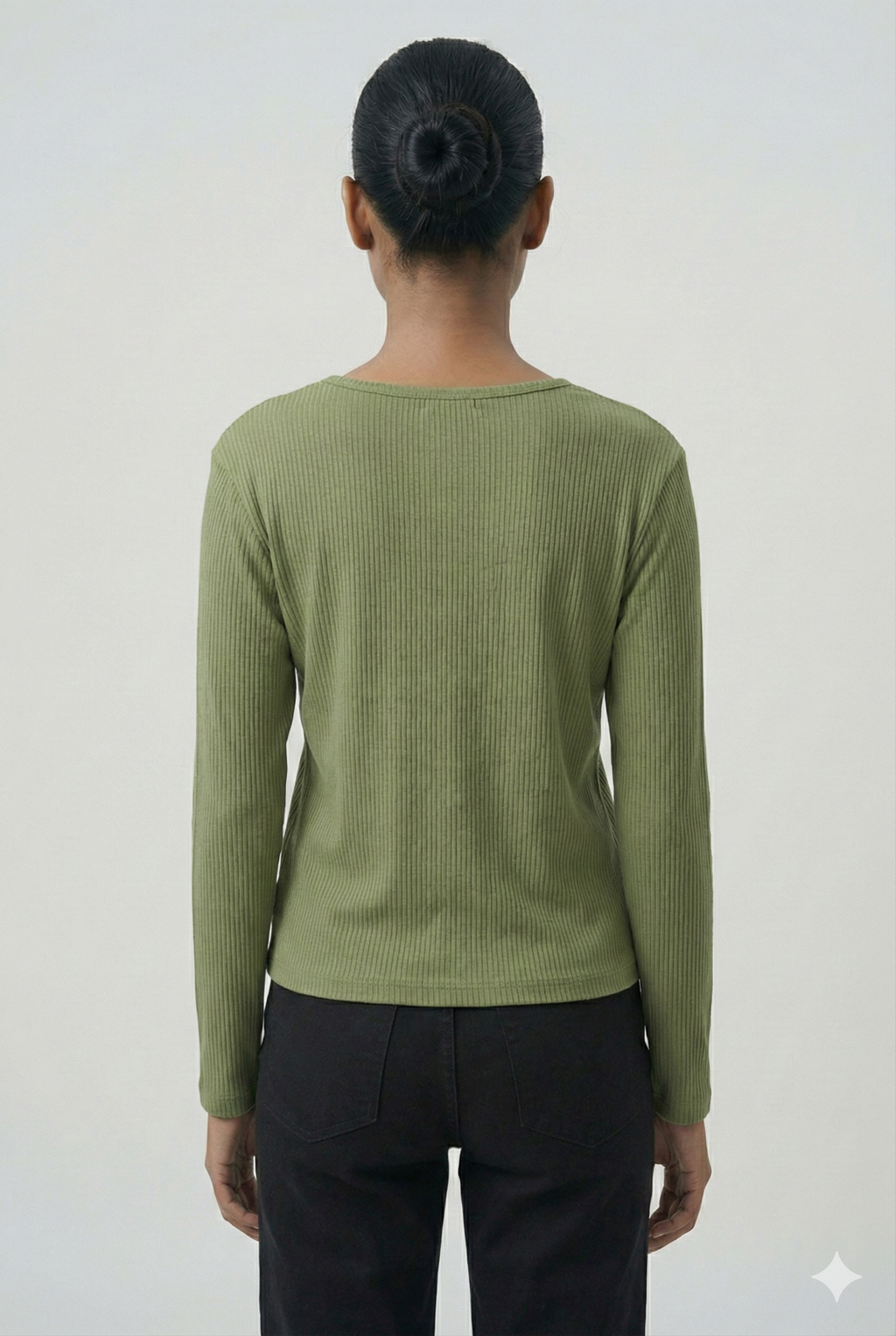 Ribbed Cut-Out Wrap Detail Top - Sage Green