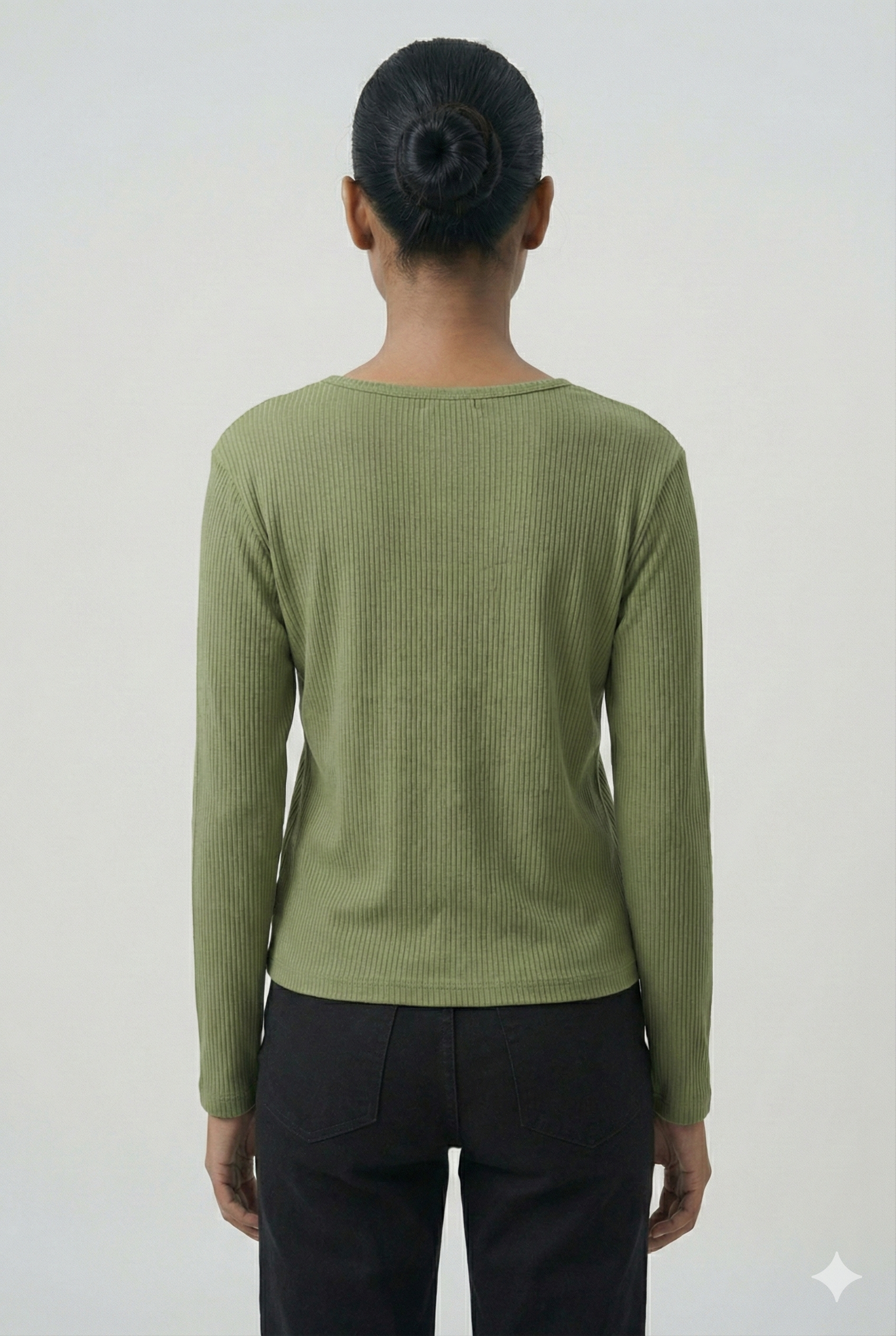 Ribbed Cut-Out Wrap Detail Top - Sage Green