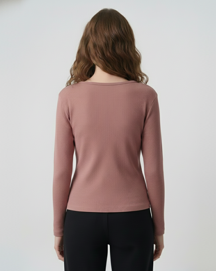 Ribbed Cut-Out Wrap Detail Top - Rosewood