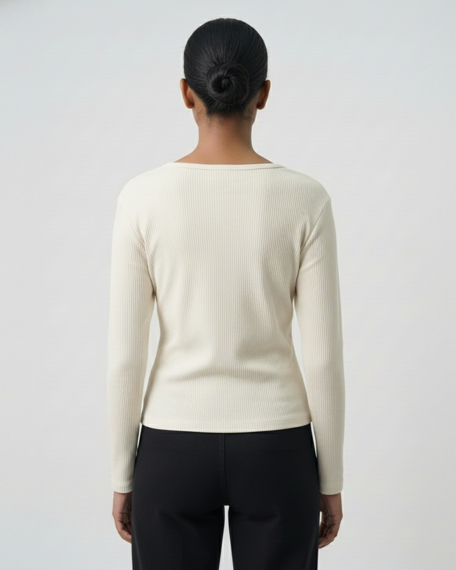 Ribbed Cut-Out Wrap Detail Top - Ivory