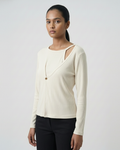 Ribbed Cut-Out Wrap Detail Top - Ivory