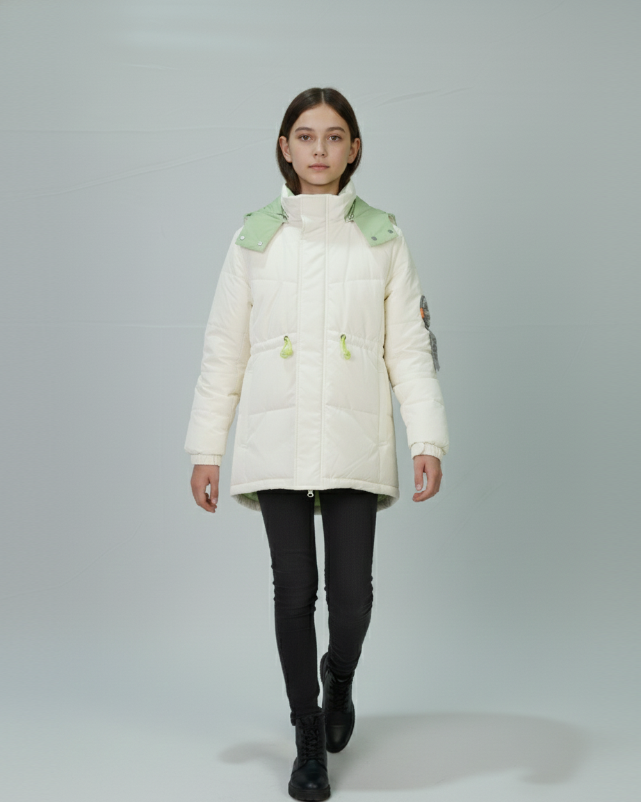 Balayuyan Winter Jacket – Ivory with Mint Accents