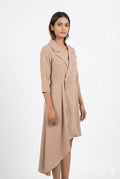 Beige Asymmetrical Wrap Dress