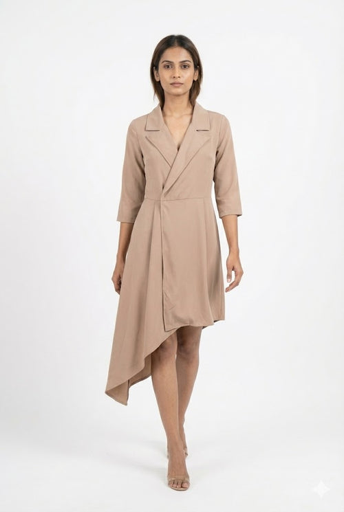 Beige Asymmetrical Wrap Dress