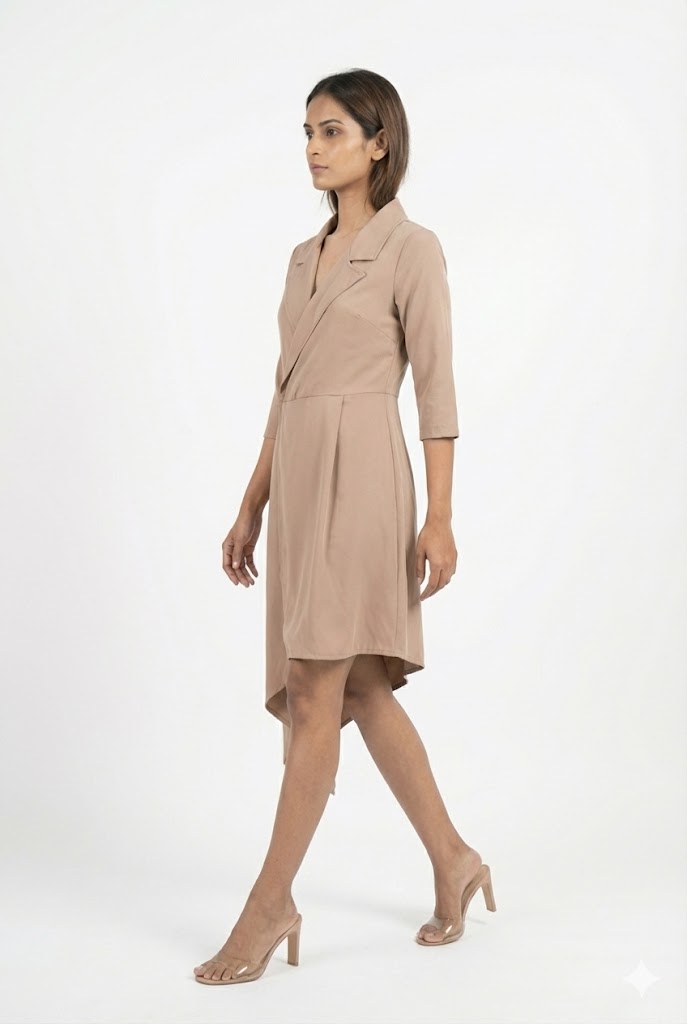 Beige Asymmetrical Wrap Dress