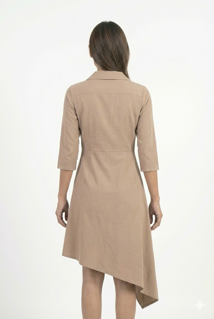 Beige Asymmetrical Wrap Dress