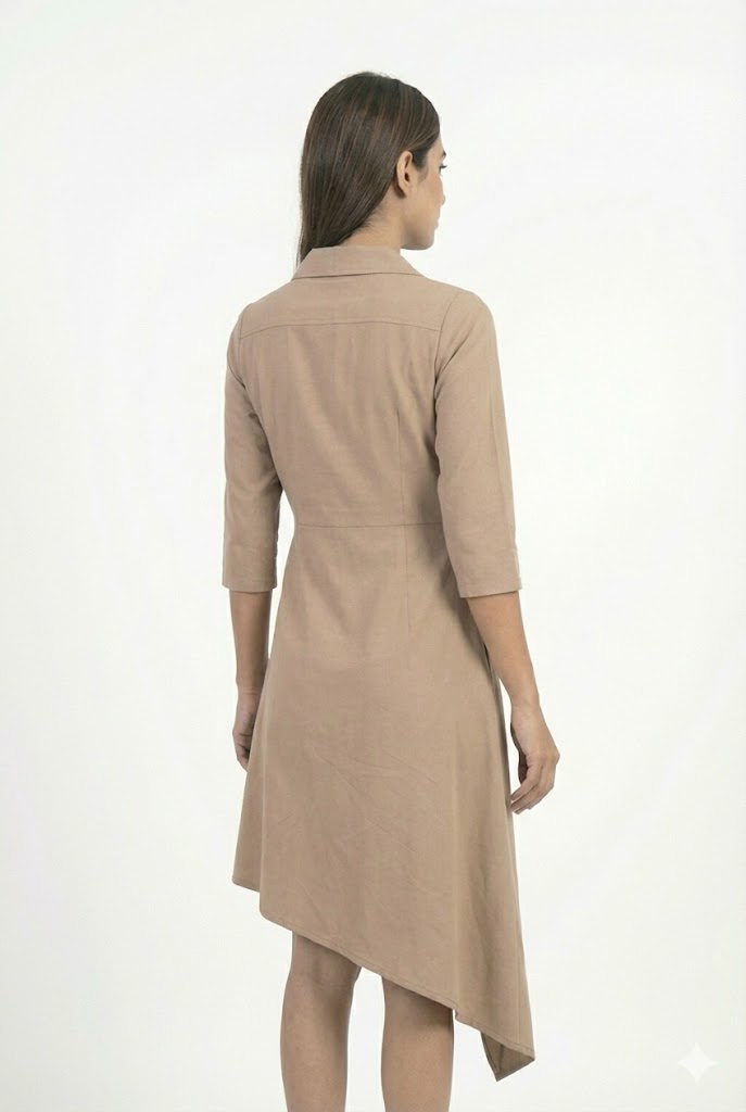 Beige Asymmetrical Wrap Dress