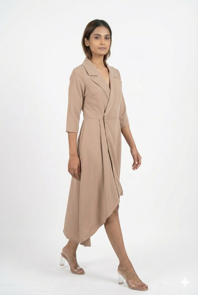 Beige Asymmetrical Wrap Dress