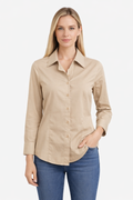 Women’s Beige Slim-Fit Cotton-Blend Shirt