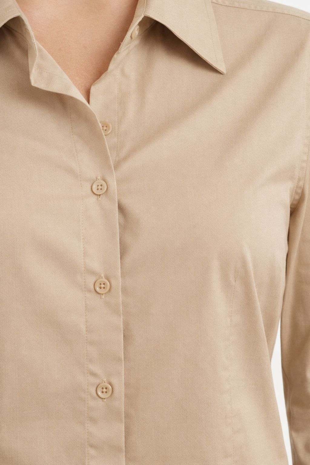 Women’s Beige Slim-Fit Cotton-Blend Shirt