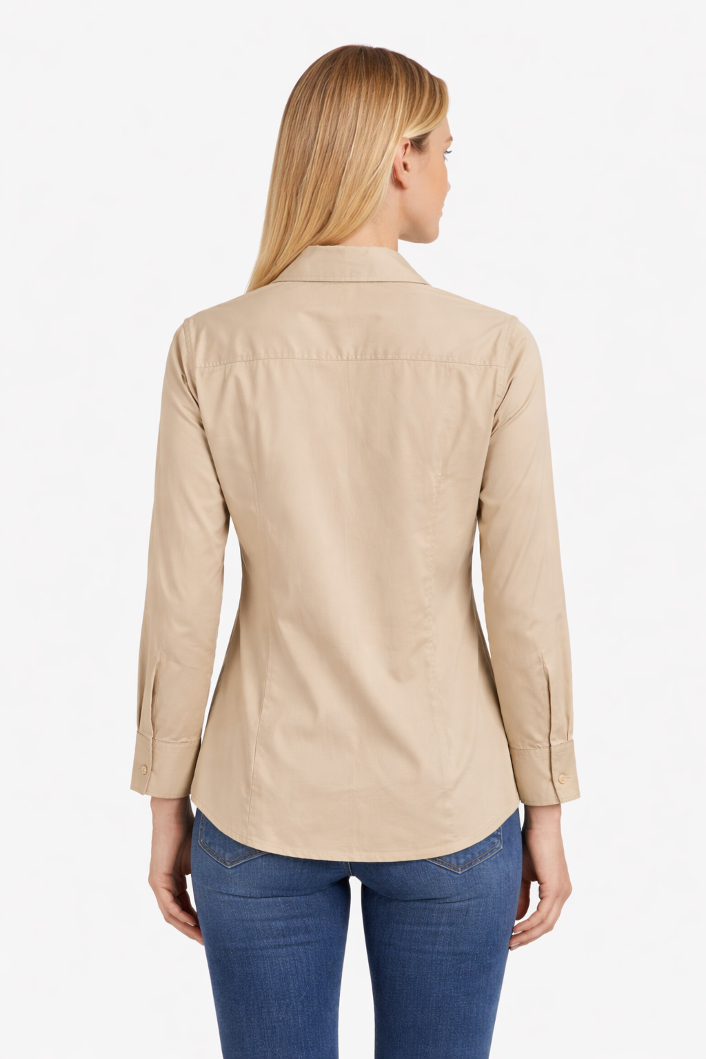 Women’s Beige Slim-Fit Cotton-Blend Shirt