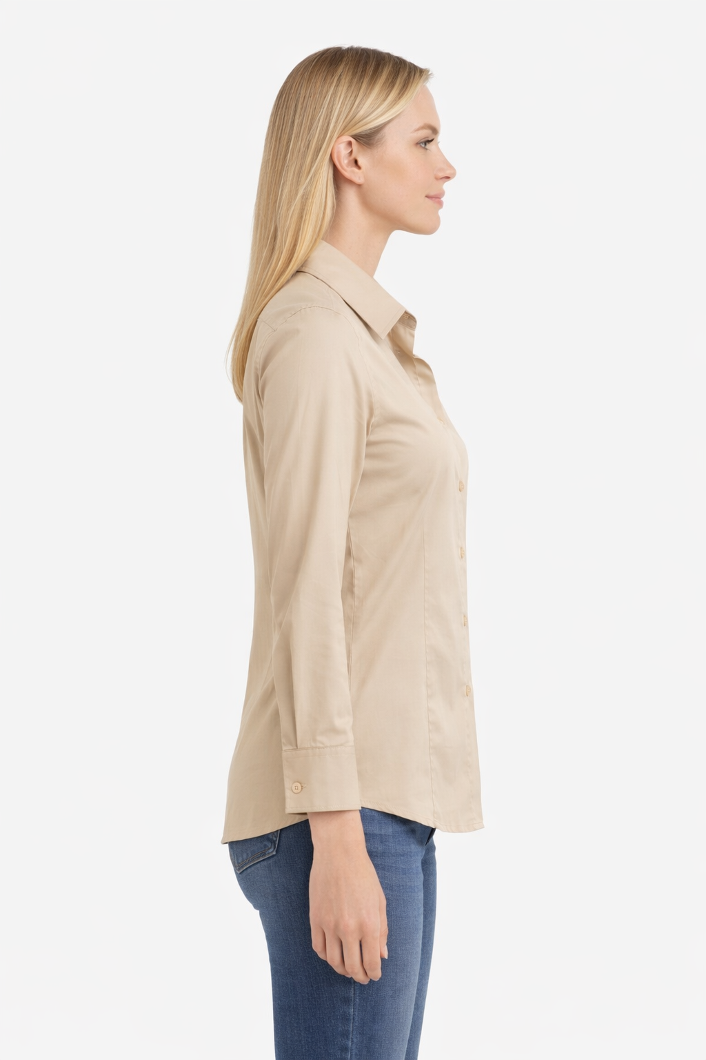 Women’s Beige Slim-Fit Cotton-Blend Shirt