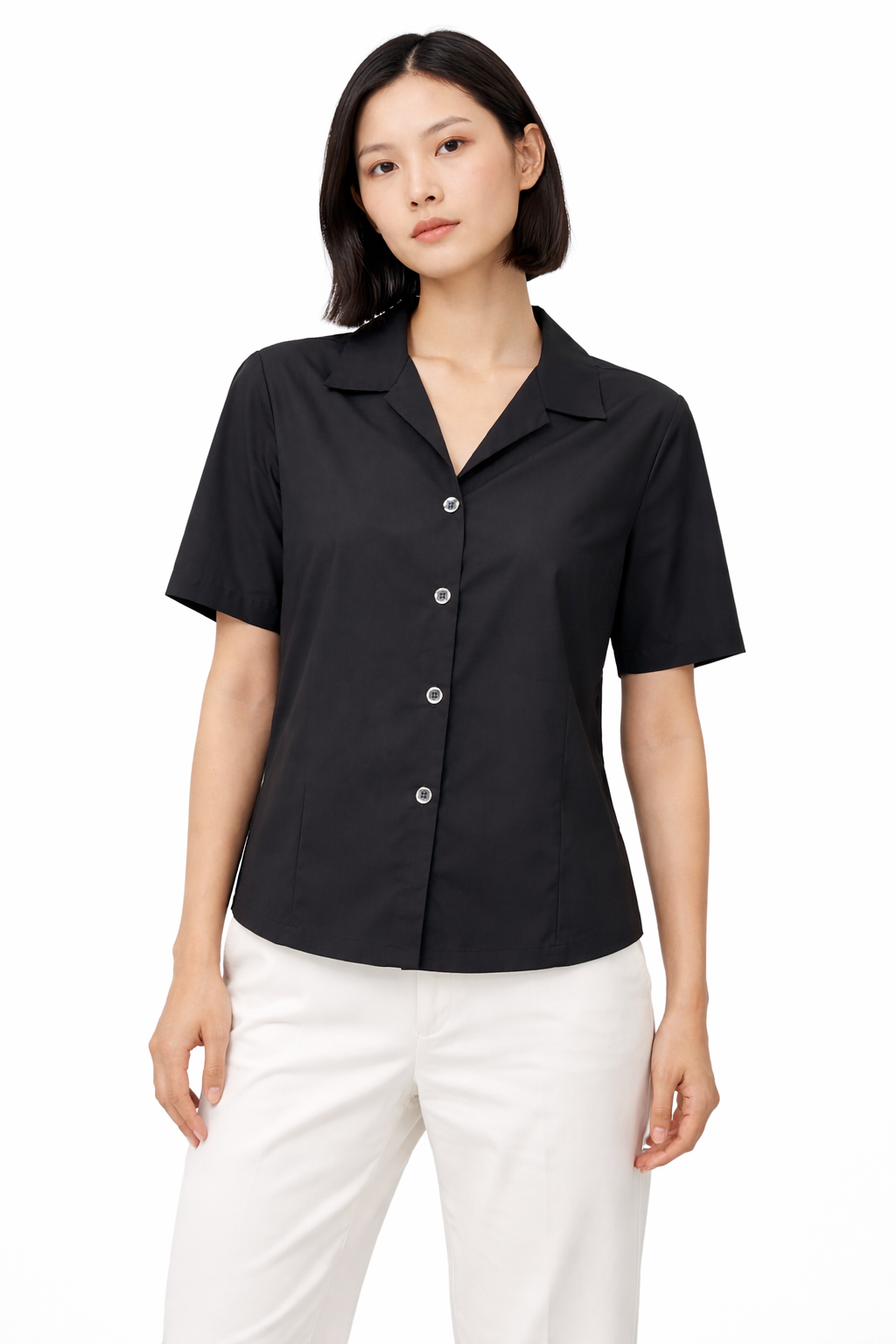 Women’s Black Short-Sleeve Tailored Shirt