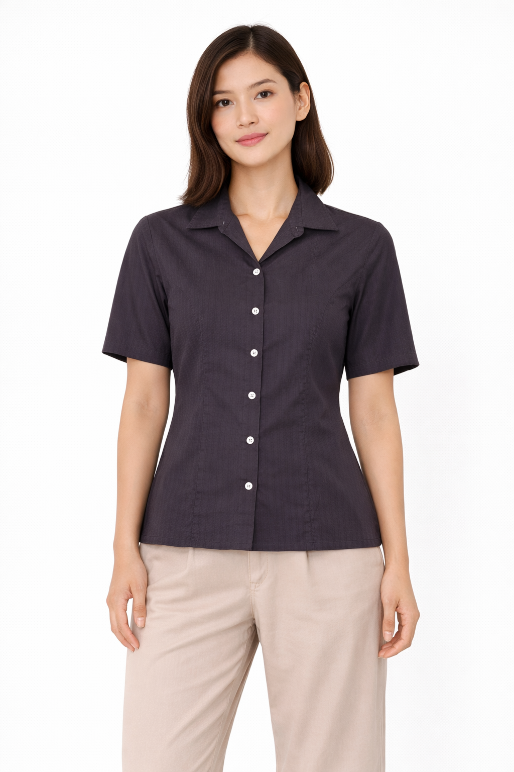 Women’s Tailored Short-Sleeve Button-Down Shirt – Charcoal Grey