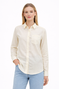 Women’s Cream Casual Linen-Blend Shirt
