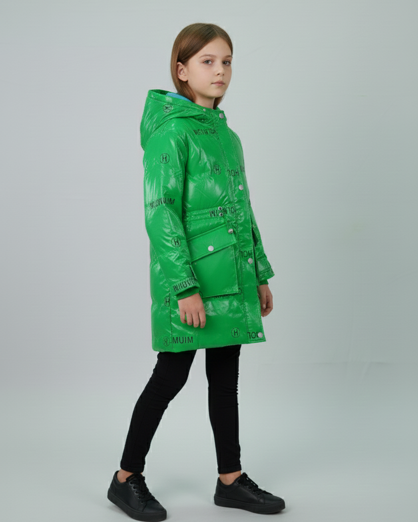 Balayuyan Kids Printed Hooded Down Jacket – Emerald Green