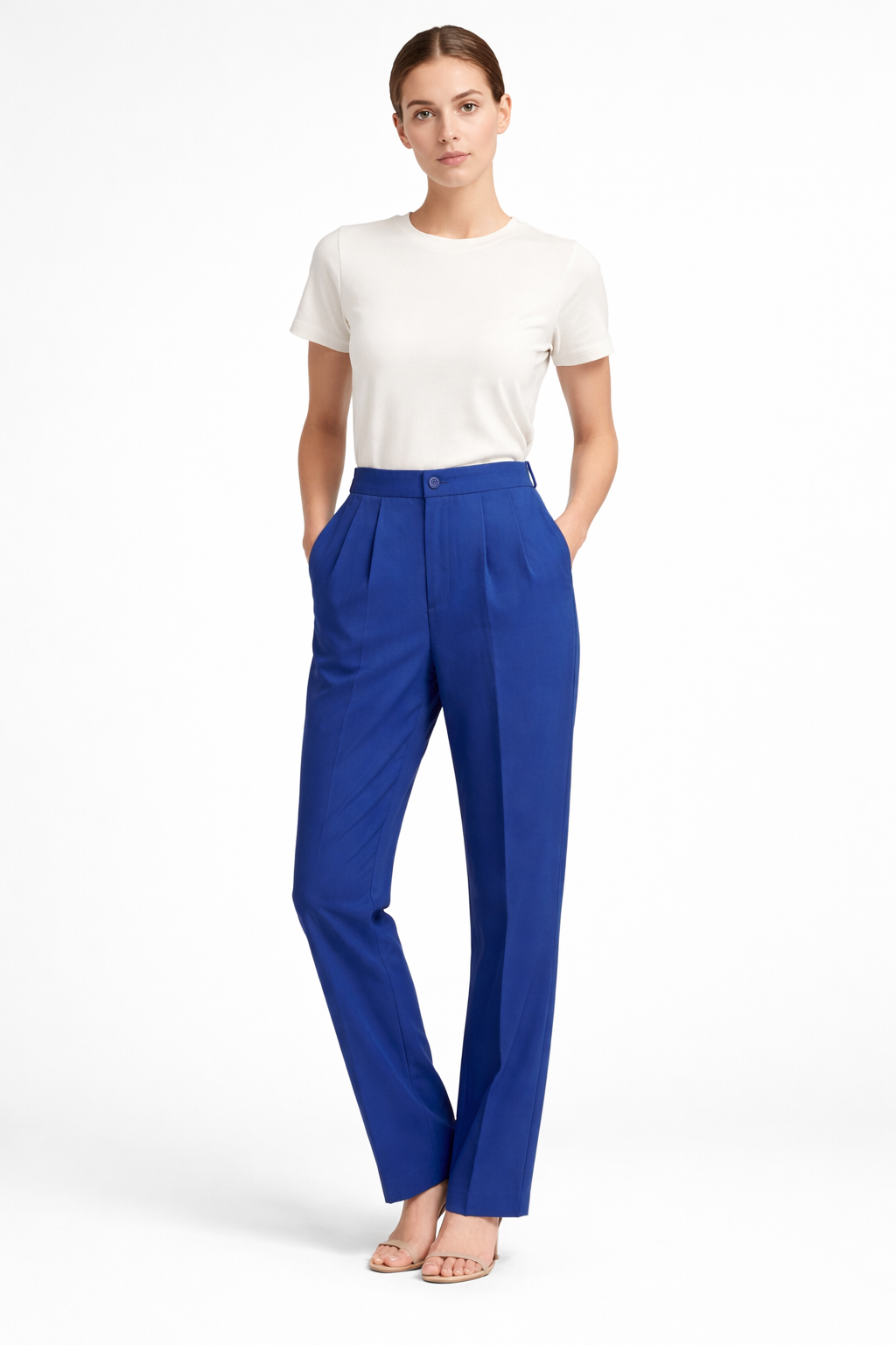 Women’s High-Waist Tailored Pleated Trousers – Cobalt Blue