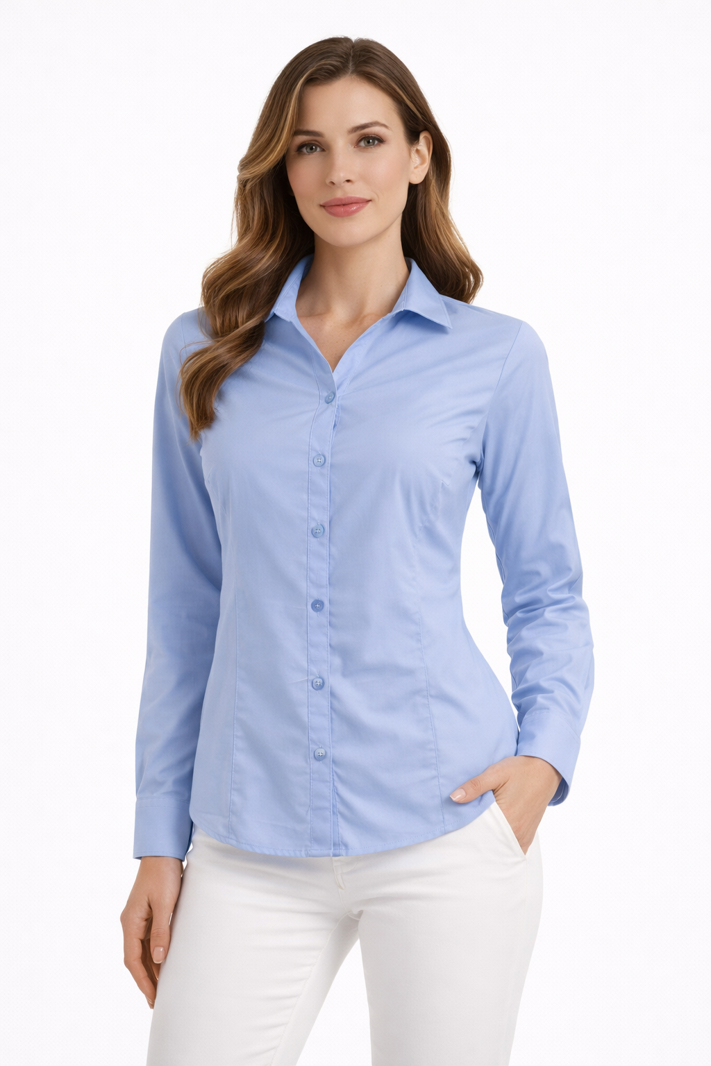 Light Blue Tailored Women’s Full-Sleeve Cotton Shirt