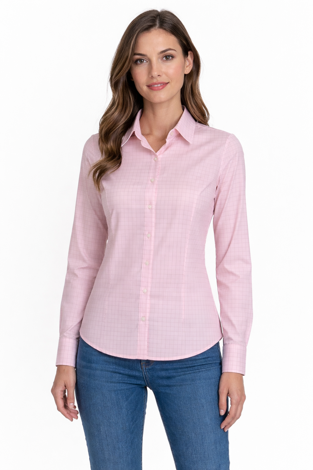 Women’s Light Pink Check Cotton Shirt