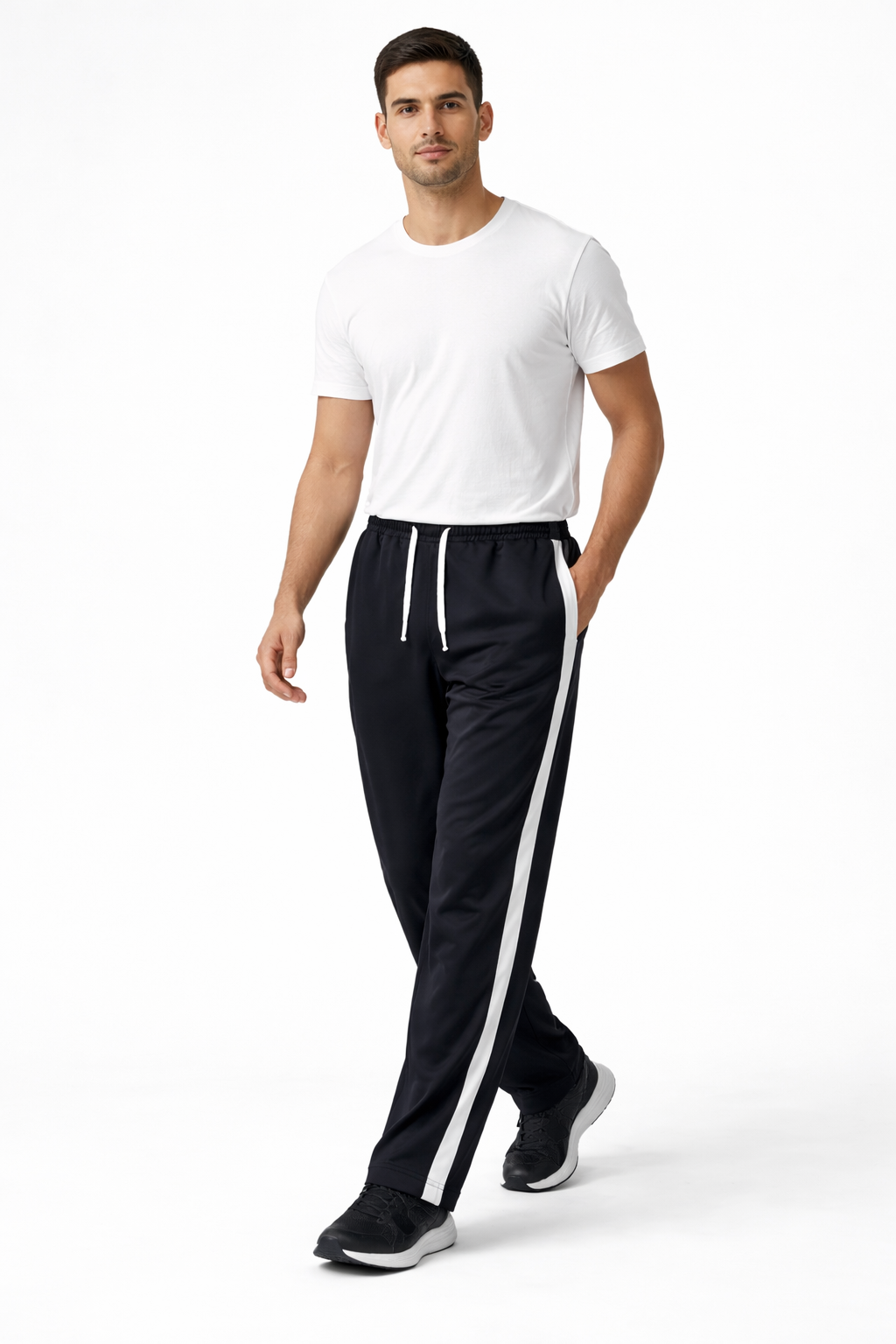Men’s Black Side-Stripe Track Pants