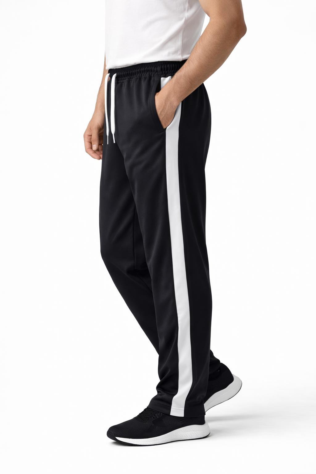 Men’s Black Side-Stripe Track Pants