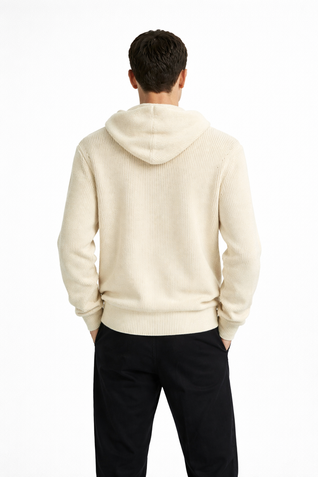 Men’s Cream Zip-Up Knit Hoodie