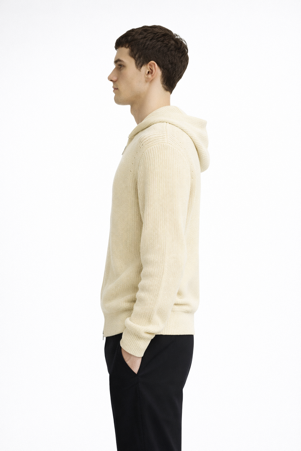 Men’s Cream Zip-Up Knit Hoodie