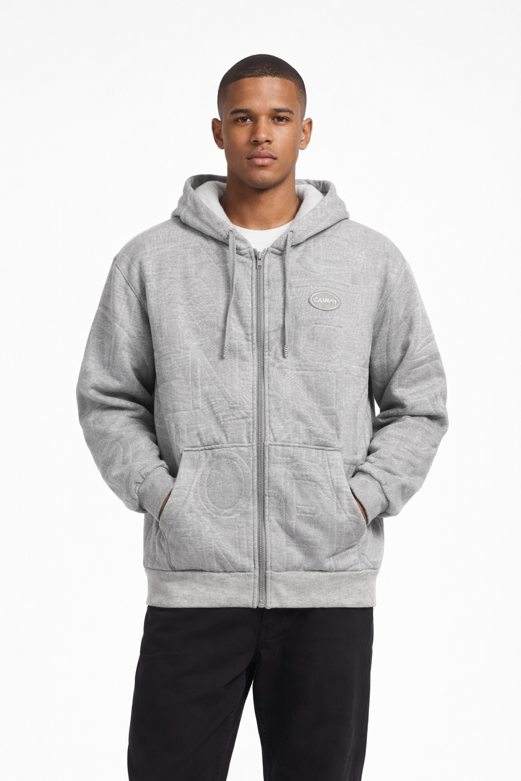 Men’s Grey Full-Zip Hoodie with Embossed Texture