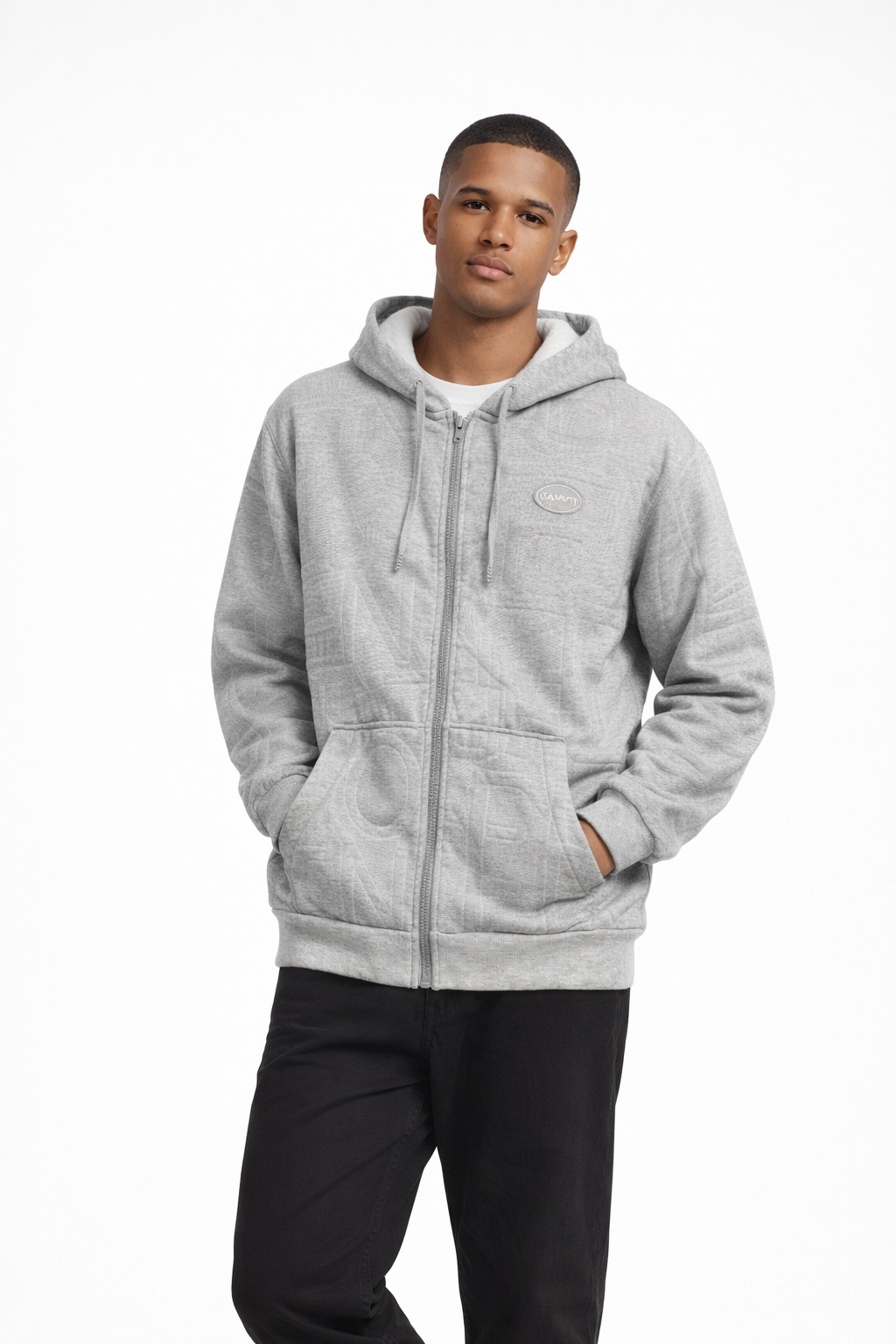 Men’s Grey Full-Zip Hoodie with Embossed Texture