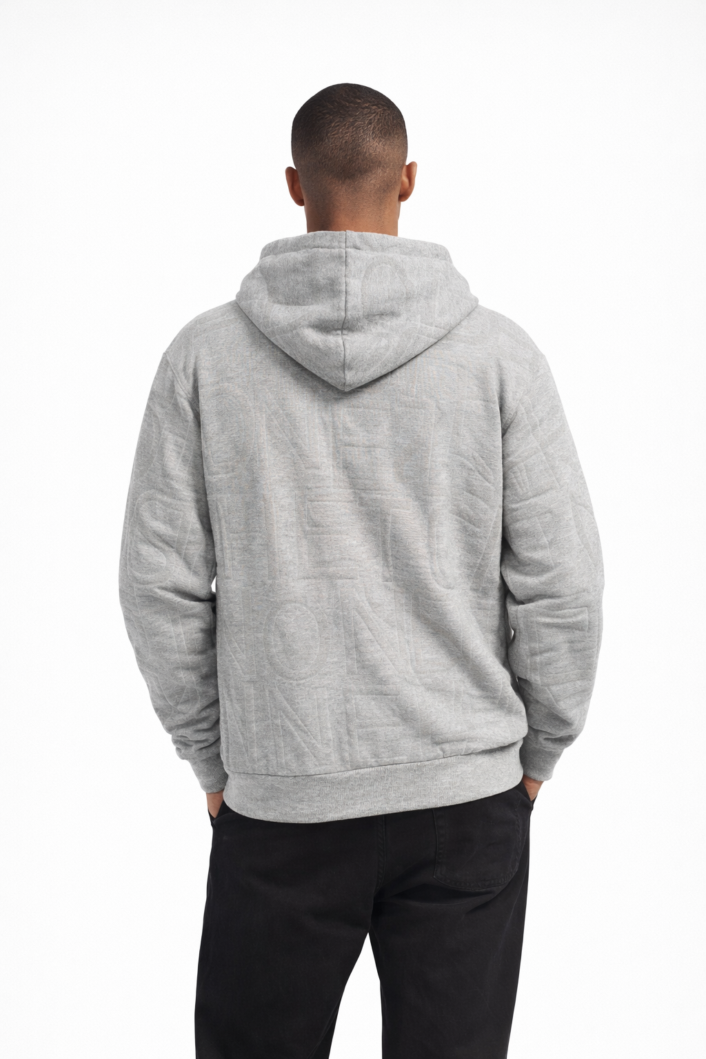 Men’s Grey Full-Zip Hoodie with Embossed Texture