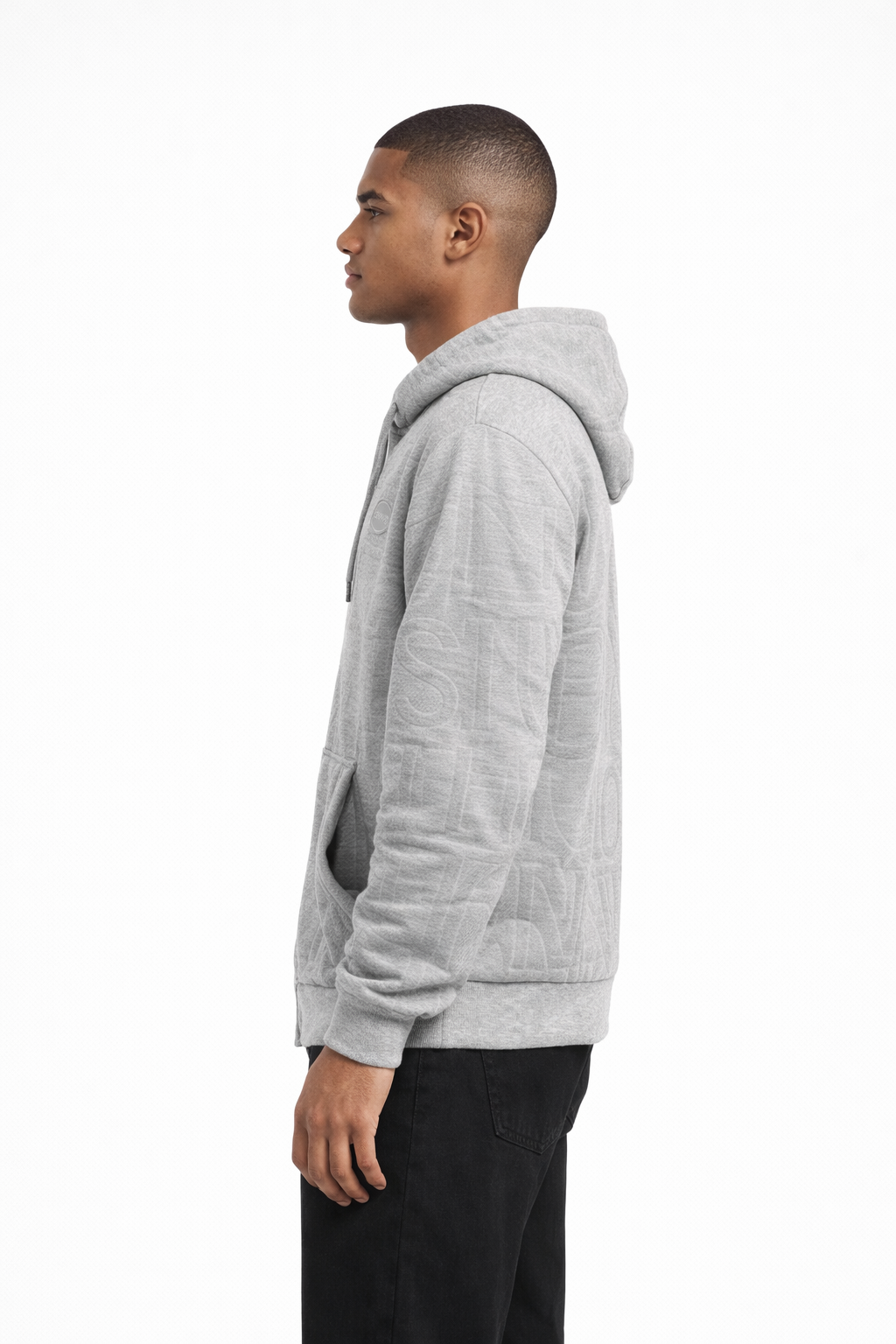 Men’s Grey Full-Zip Hoodie with Embossed Texture