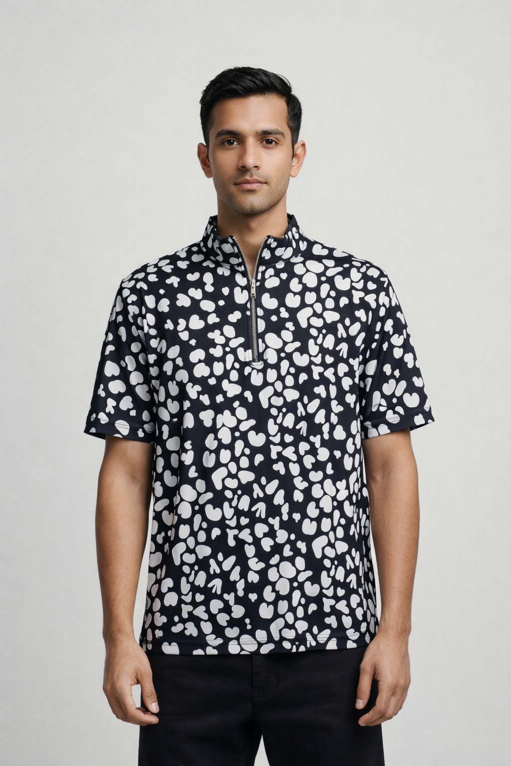 Men’s Printed Short-Sleeve Half-Zip Polo Shirt