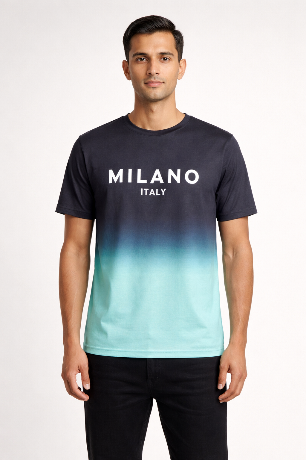 Men’s Printed Short-Sleeve T-Shirt Black & Teal blue
