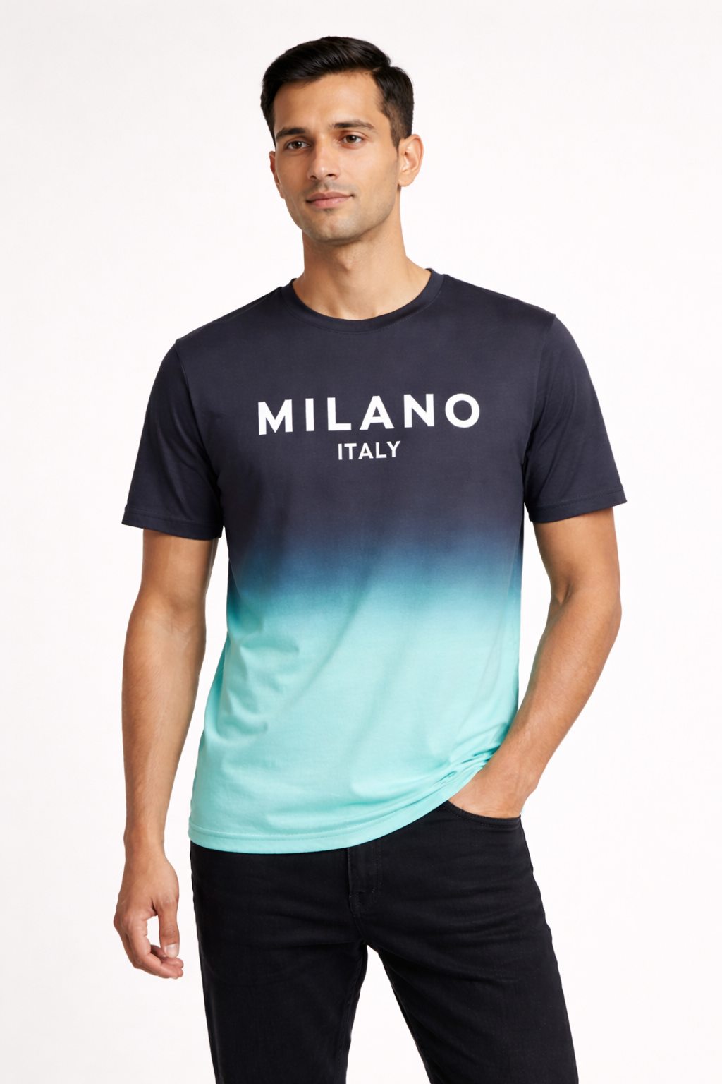 Men’s Printed Short-Sleeve T-Shirt Black & Teal blue