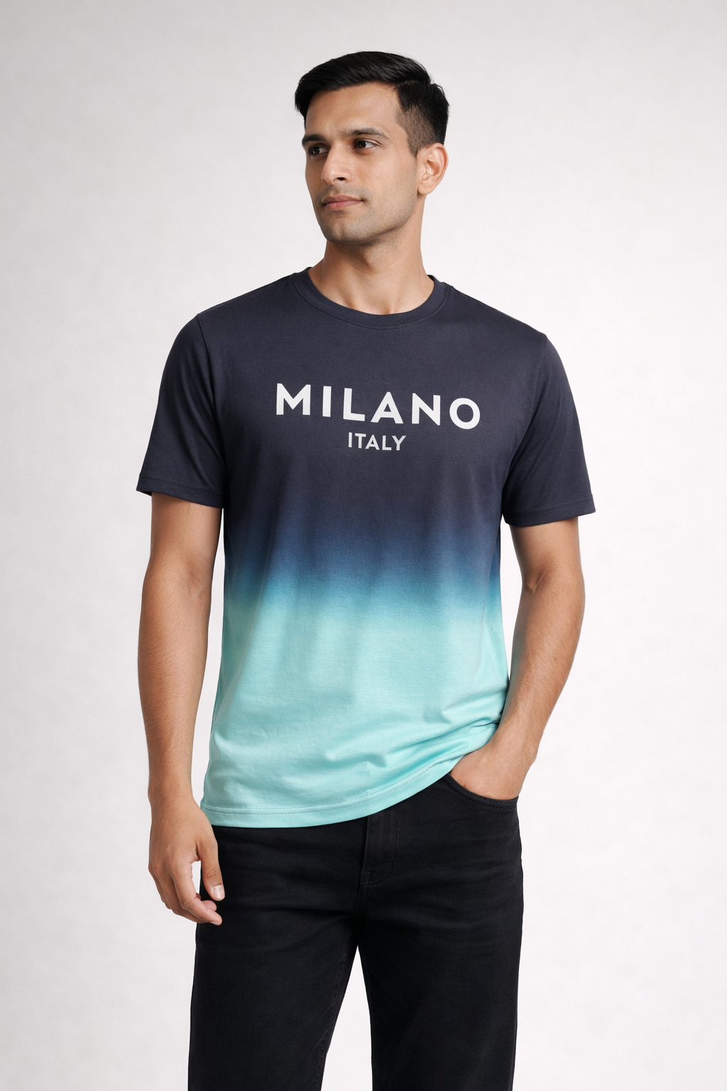 Men’s Printed Short-Sleeve T-Shirt Black & Teal blue