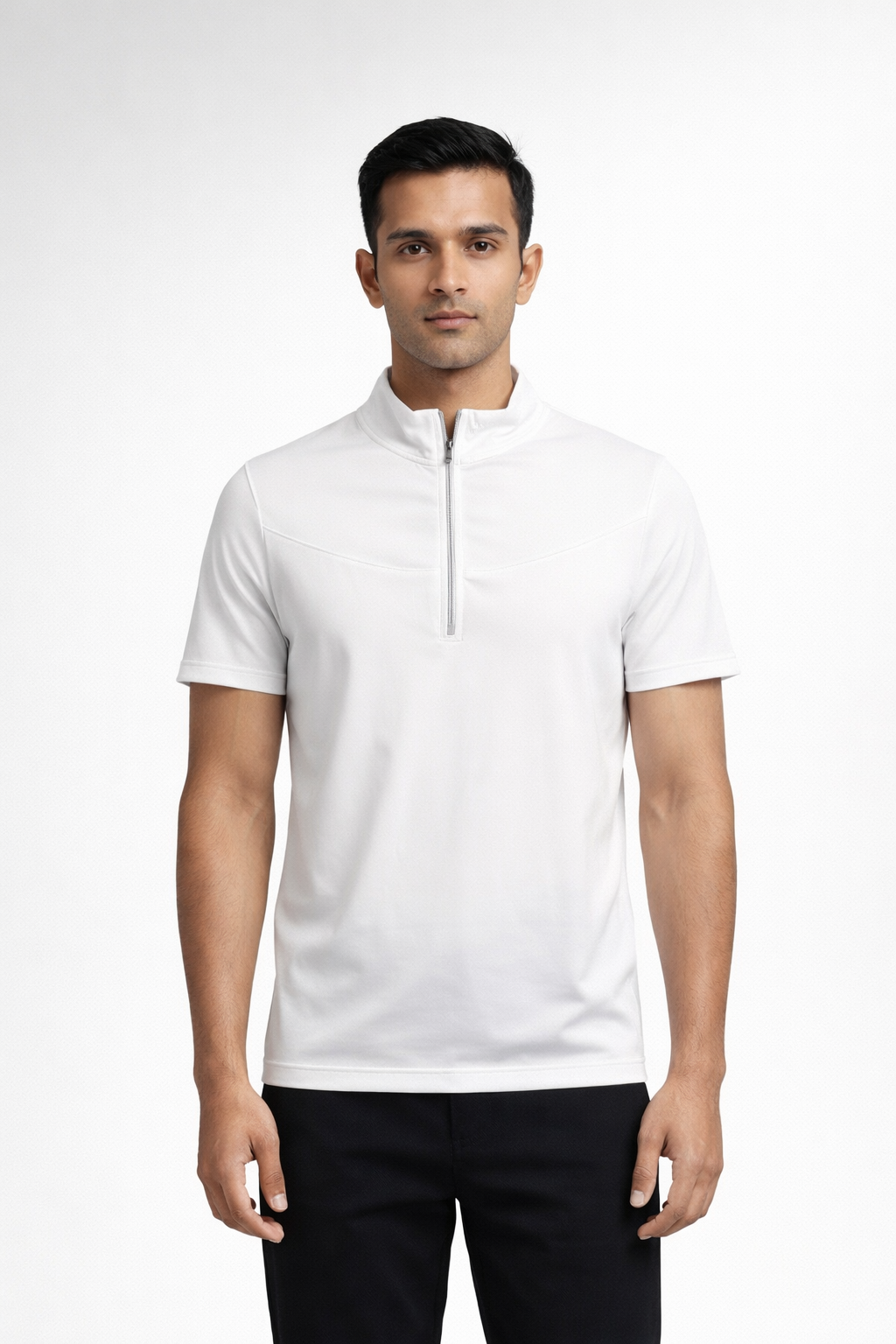 Men’s Slim-Fit Short-Sleeve Zip Polo Shirt White
